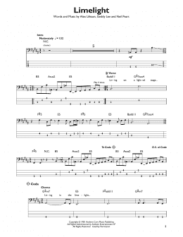 page one of Limelight (Easy Bass Tab)