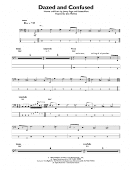 page one of Dazed And Confused (Easy Bass Tab)
