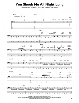 page one of You Shook Me All Night Long (Easy Bass Tab)