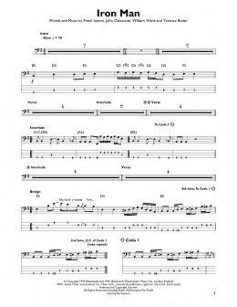 page one of Iron Man (Easy Bass Tab)
