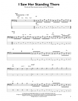 page one of I Saw Her Standing There (Easy Bass Tab)