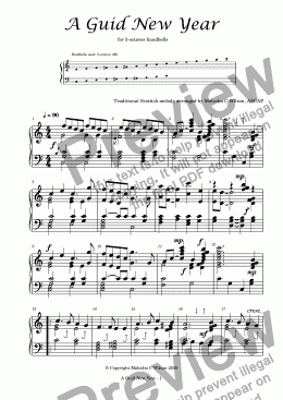 page one of A Guid New Year - for 3 octaves handbells