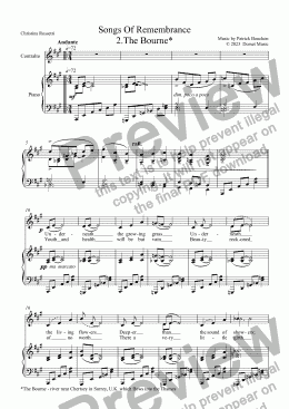page one of Songs Of Remembrance 2.The Bourne* for Contralto and Piano
