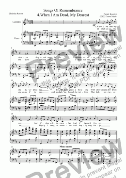 page one of Songs Of Remembrance 4.When I Am Dead, My Dearest for Contralto and Piano