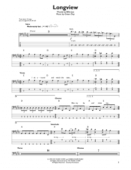 page one of Longview (Easy Bass Tab)