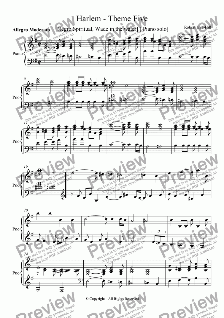 page one of Harlem - Fifth Theme  [Negro Spiritual - Wade in the Water] [Piano Solo]