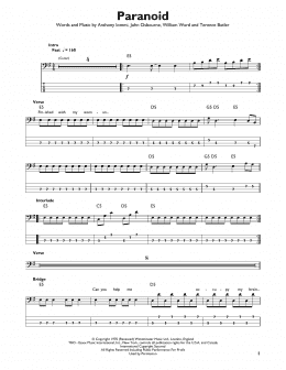 page one of Paranoid (Easy Bass Tab)