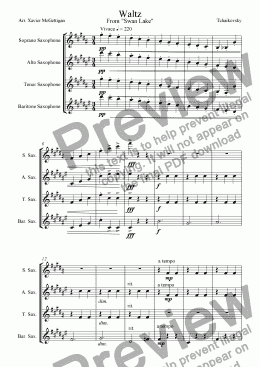 page one of Waltz From Swan Lake (Saxophone Quartet)