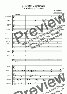 page one of Solo Viyolonsel ve Orkestra &#304;çin Mihr-Bân Düzenlemesi