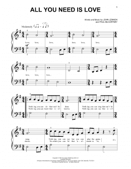 page one of All You Need Is Love (Beginning Piano Solo)