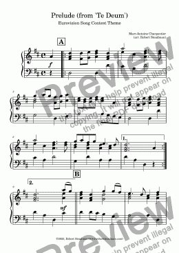 page one of Prelude (from 'Te Deum') - EUROVISION SONG CONTEST THEME