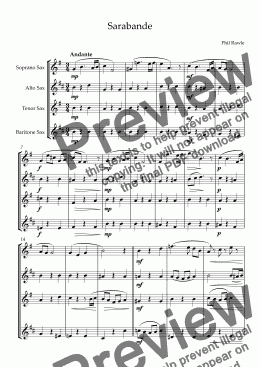 page one of Sarabande - Saxophone Quartet