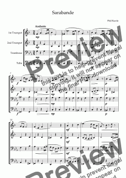 page one of Sarabande - Brass Quartet