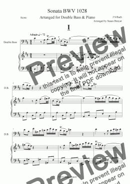 page one of Sonata BWV1028 - Bach - Bass & Piano - Score