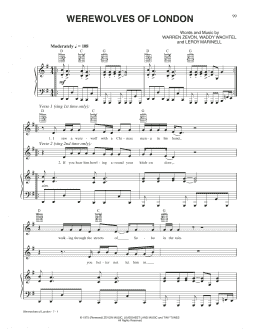 page one of Werewolves Of London (Piano, Vocal & Guitar Chords (Right-Hand Melody))