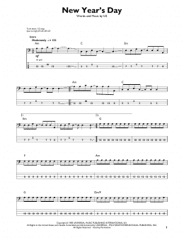 page one of New Year's Day (Easy Bass Tab)