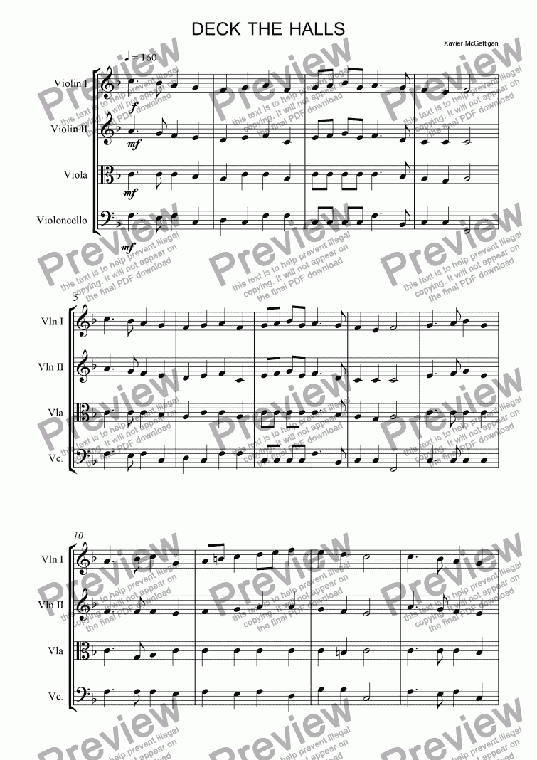 page one of Deck the Halls (String Quartet)