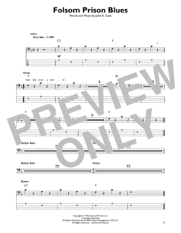 page one of Folsom Prison Blues (Easy Bass Tab)