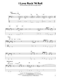 page one of I Love Rock 'N Roll (Easy Bass Tab)