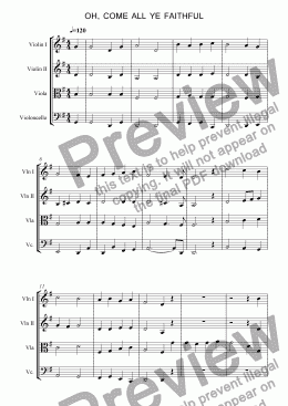 page one of Oh, Come All Ye Faithful (String Quartet)