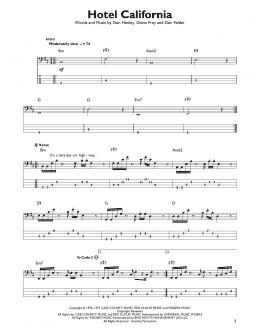 page one of Hotel California (Easy Bass Tab)