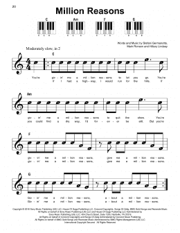 page one of Million Reasons (Super Easy Piano)