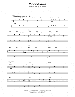 page one of Moondance (Easy Bass Tab)
