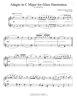 page one of Adagio For Glass Harmonica, K. 356 (617a) (Piano Solo)