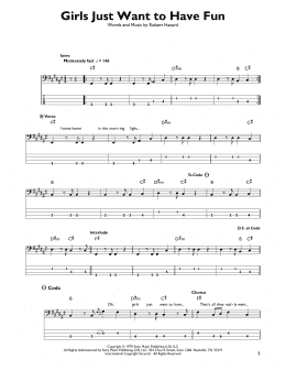 page one of Girls Just Want To Have Fun (Easy Bass Tab)