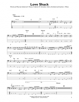 page one of Love Shack (Easy Bass Tab)