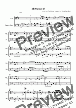 page one of Shenandoah for Viola and Double Bass Duet