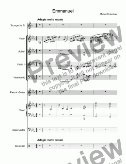page one of Colombier - Emmanuel - score for orchestra, trumpet Bb & violine