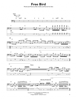 page one of Free Bird (Easy Bass Tab)