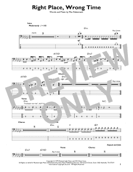 page one of Right Place, Wrong Time (Easy Bass Tab)
