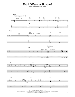 page one of Do I Wanna Know? (Easy Bass Tab)
