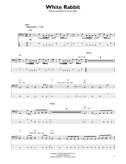 page one of White Rabbit (Easy Bass Tab)