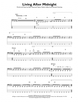 page one of Living After Midnight (Easy Bass Tab)