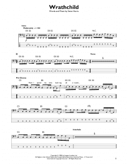 page one of Wrathchild (Easy Bass Tab)