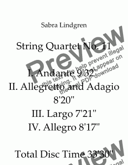 page one of String Quartet No. 11 I. Andante