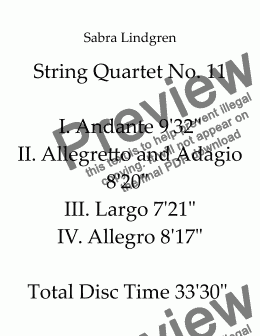 page one of String Quartet No. 11  IV. Allegro