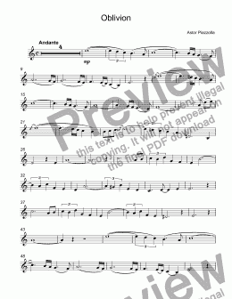 page one of Piazzolla - Oblivion for trumpet Bb