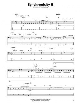 page one of Synchronicity II (Easy Bass Tab)