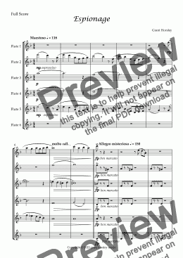 page one of  "Espionage" For Flute Ensemble-(6 C Flutes)