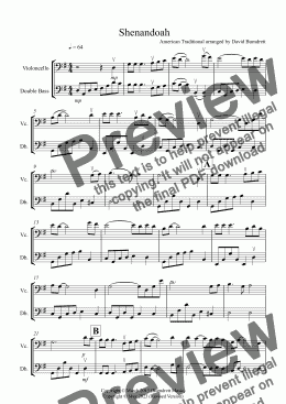 page one of Shenandoah for Cello and Double Bass Duet