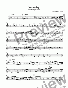page one of McCartney - Yesterday Lee Morgan transcribed trumpet Bb solo