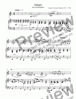 page one of Albinoni - Adagio jazz transcription for trumpet Bb & piano