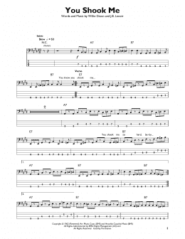 page one of You Shook Me (Easy Bass Tab)