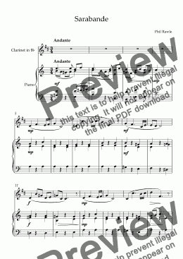 page one of Sarabande - Clarinet Solo