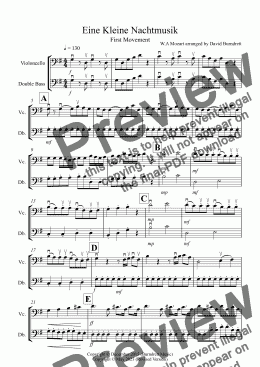 page one of Eine Kleine Nachtmusik (1st movement) for Cello and Double Bass Duet