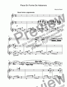 page one of Ravel - Pièce en forme de Habanera for trumpet С & piano